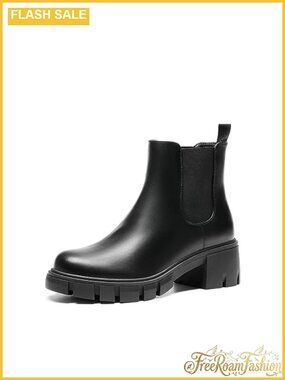 Elastic Chelsea Ankle Boots Faux Leather Chunky Block Heel